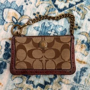 Coach Brown and Tan Signature Wristlet/Wallet